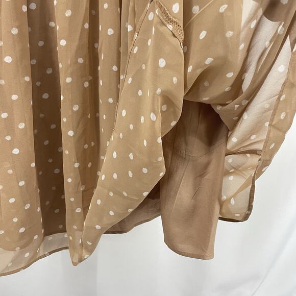 Abercrombie & Fitch Size XL Tan White Polka Dot Mini Baby Doll Dress Puff Sleeve - Picture 4 of 7